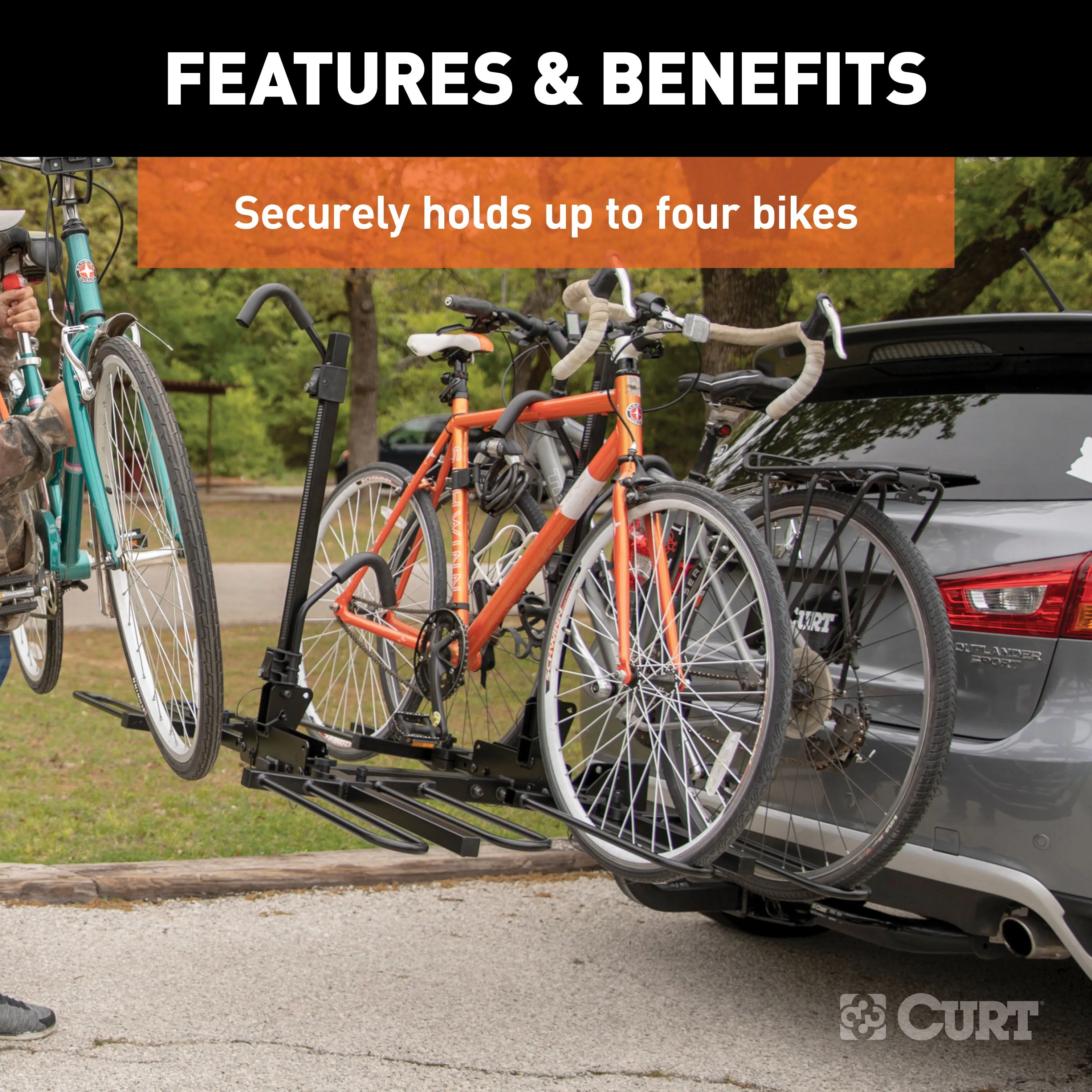 CURT 18087 Tray-Style Hitch-Mounted Bike Rack (4 Bikes; 2in. Shank)