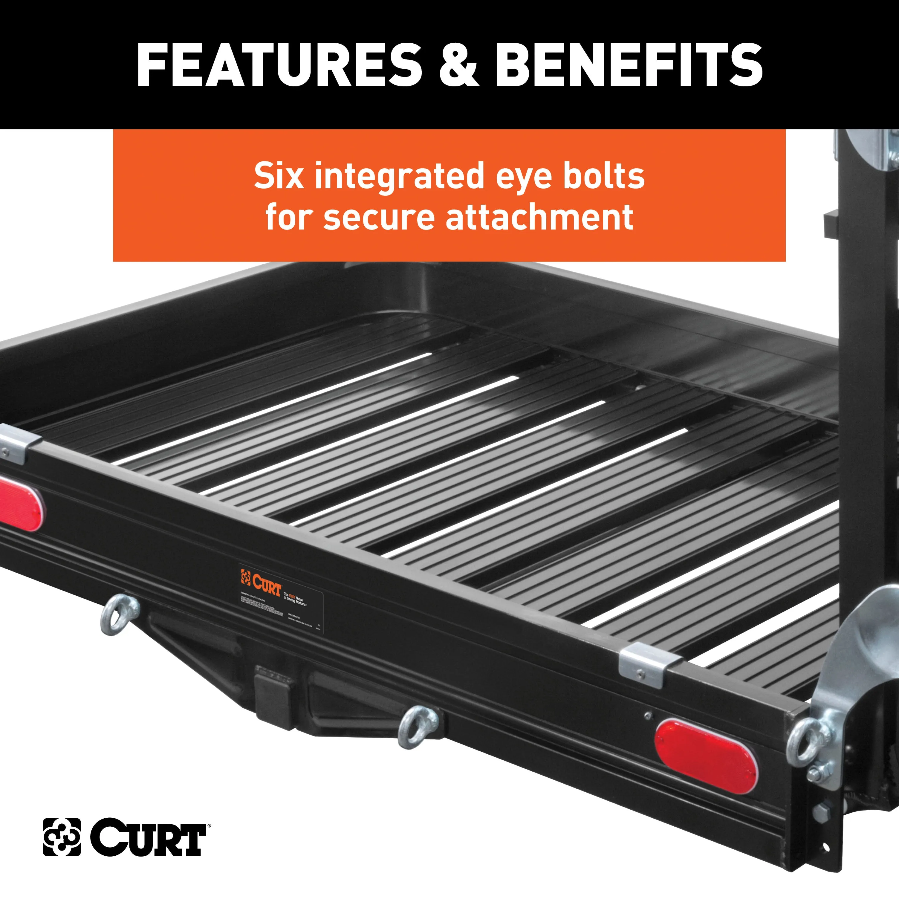 CURT 18112 50in. x 30in. Black Aluminum Hitch Cargo Carrier with Ramp (Folding 2in. Shank)