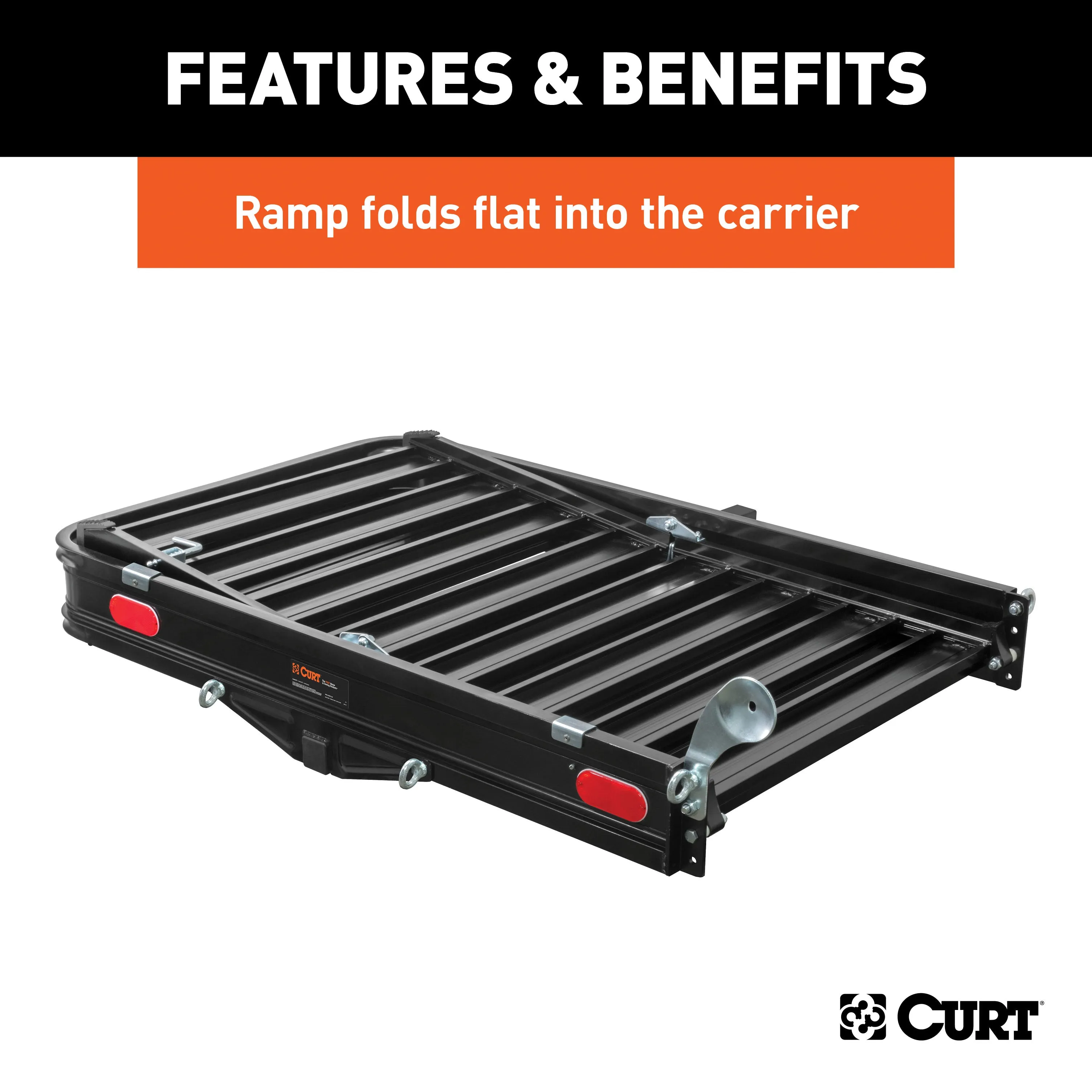 CURT 18112 50in. x 30in. Black Aluminum Hitch Cargo Carrier with Ramp (Folding 2in. Shank)