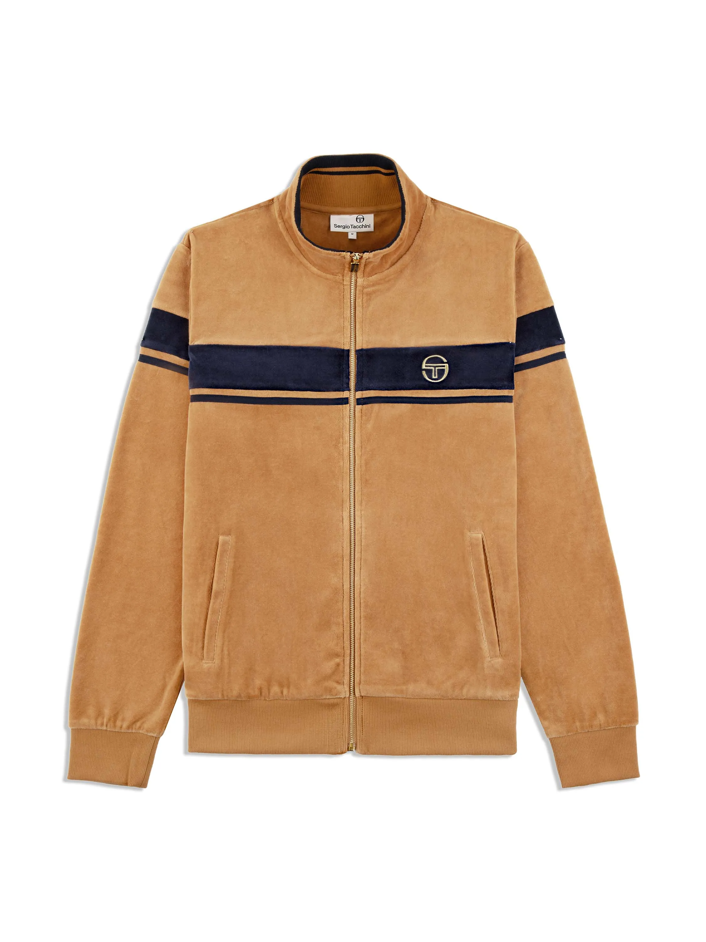 Damarindo Velour Track Jacket- Almond/ Maritime Blue