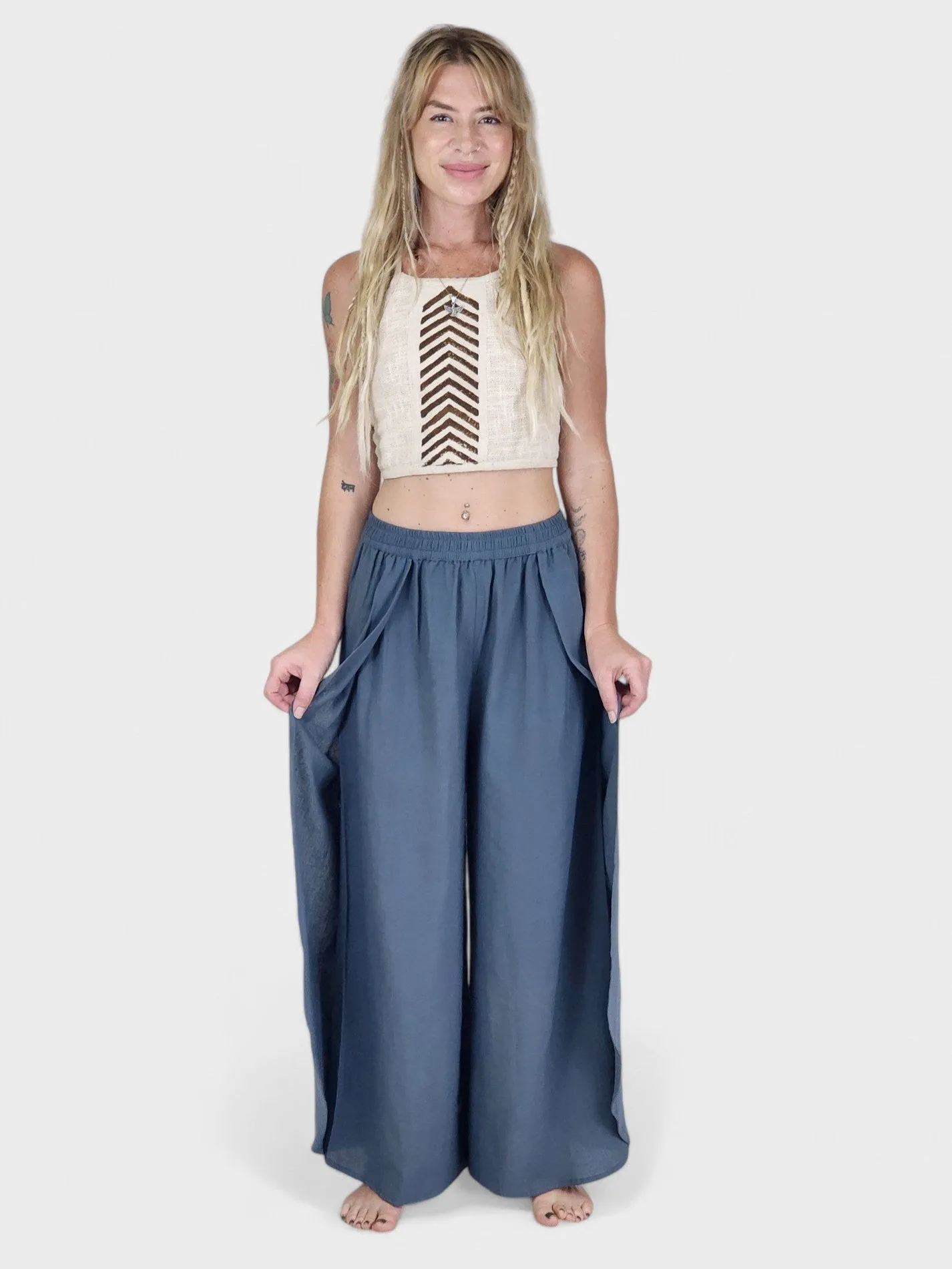 Denim Blue Jute Fly Away Trouser