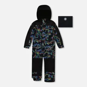 Deux Par Deux One-Piece Kids Snowsuit - Printed Neon Dinos