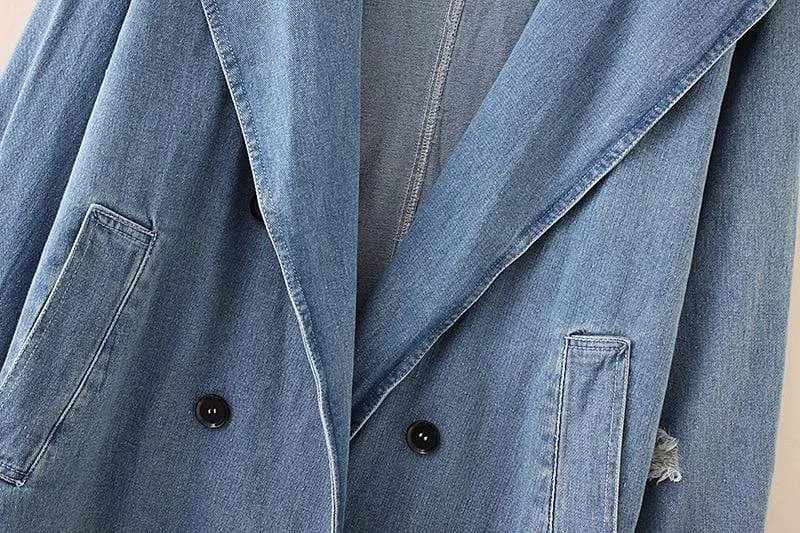 Distressed Denim Trench Coat