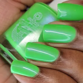 Don't Go There - neon green shimmer nail polish