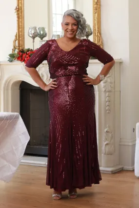 Elegant Sequin  Elbow Sleeve Evening Gown- Mother of the Bride dress