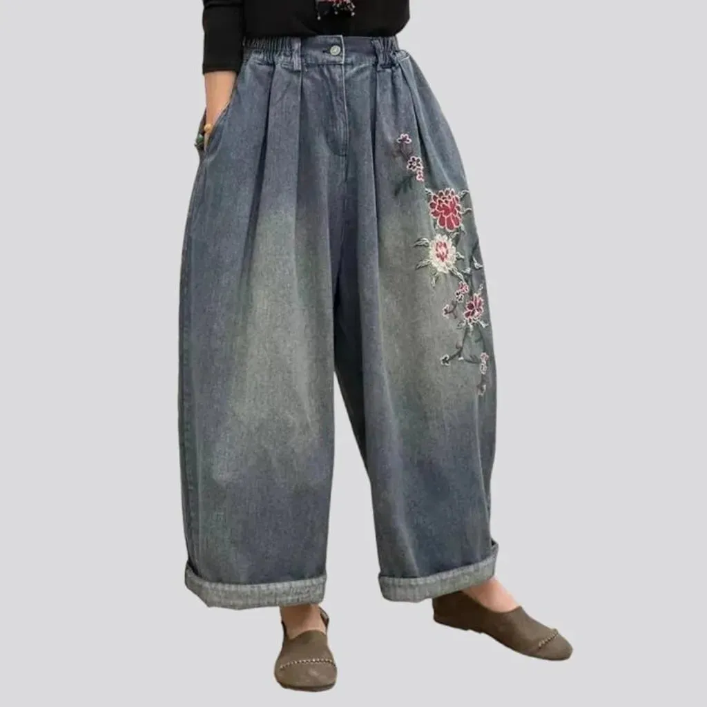 Embroidered boho denim pants