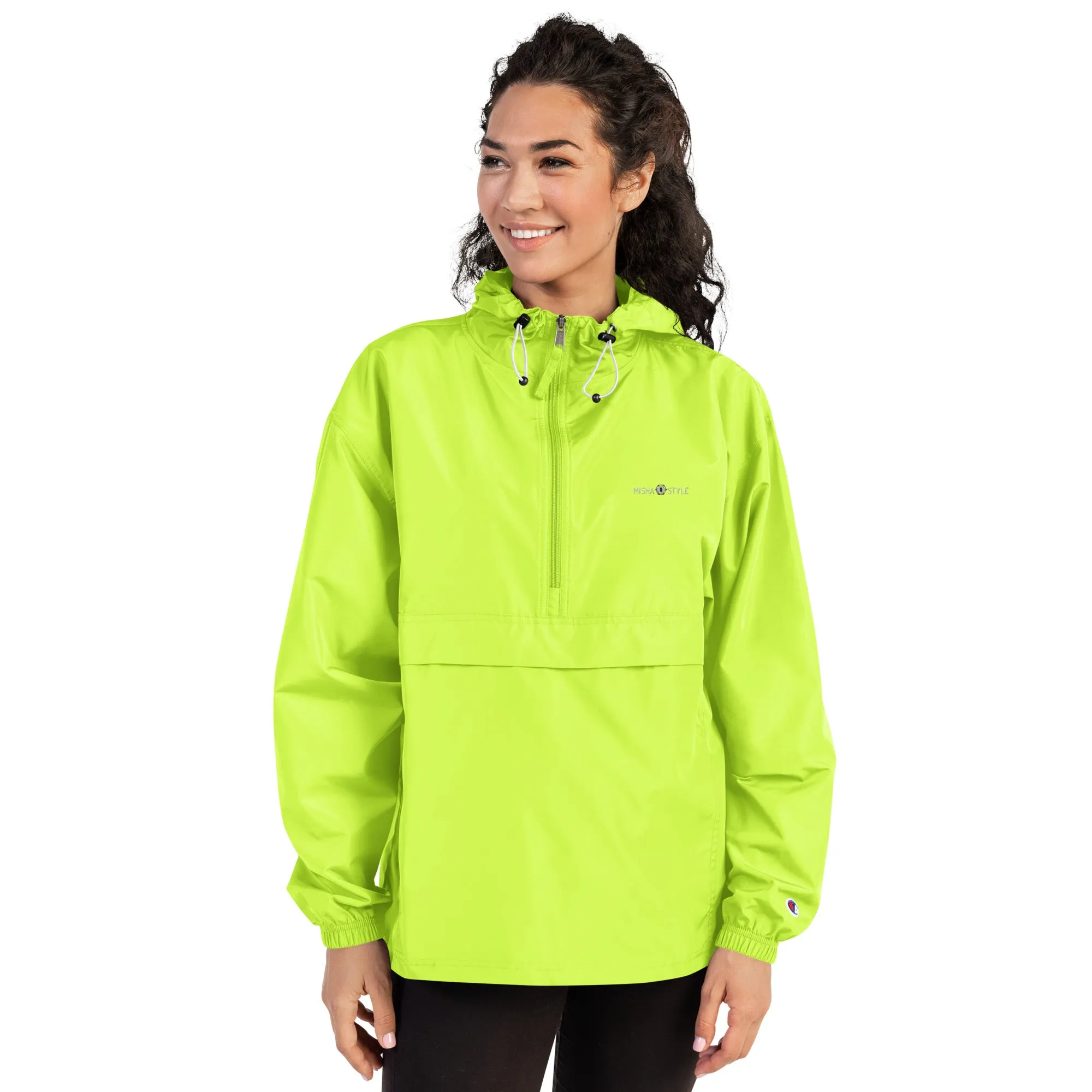 Embroidered Champion Packable Women Jacket - Neon