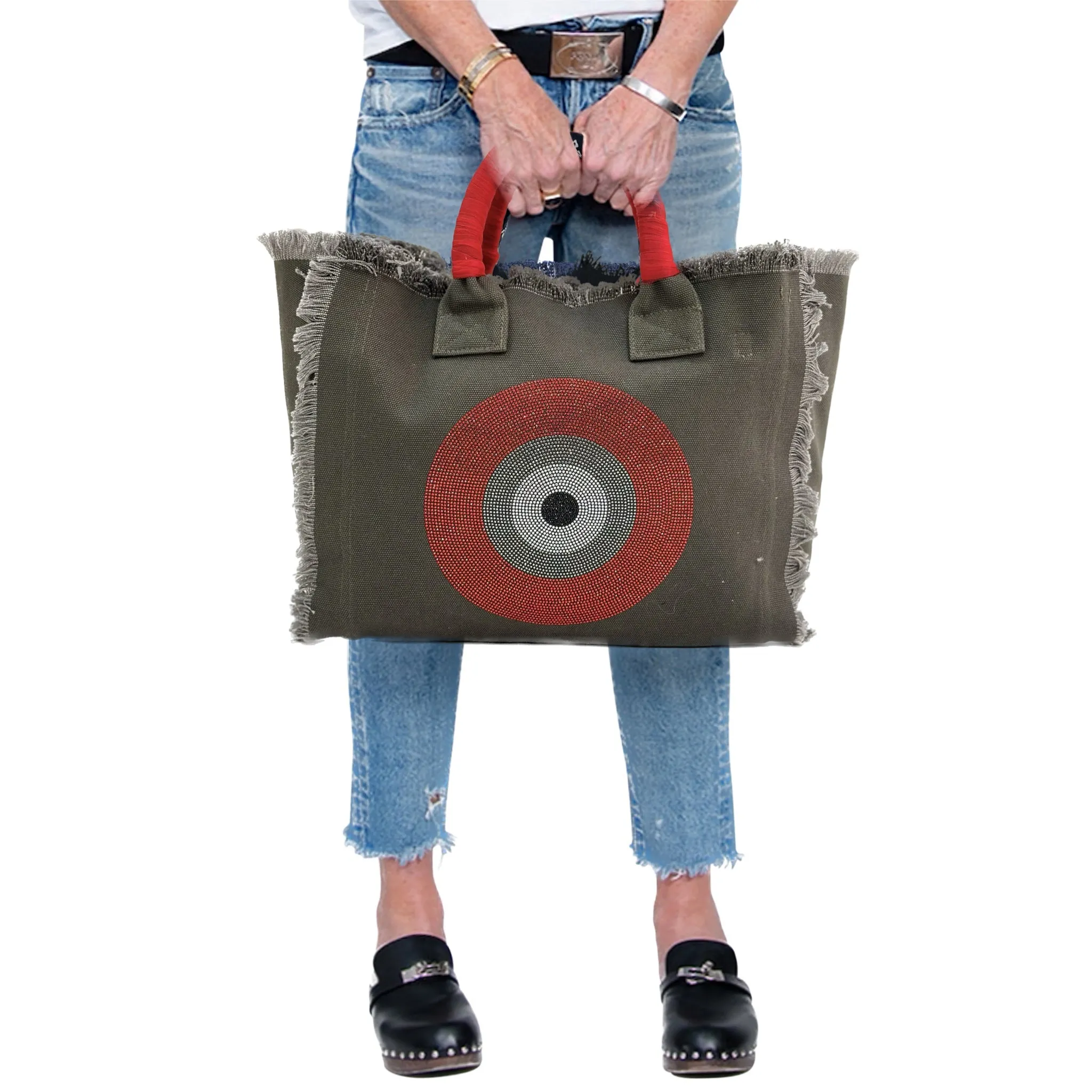 Evil Eye Fringe Canvas Tote Bag Sample Sale