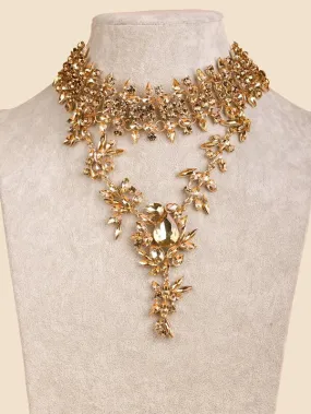 Exotic Golden Yellow Rhinestone Bejeweled Choker Necklace