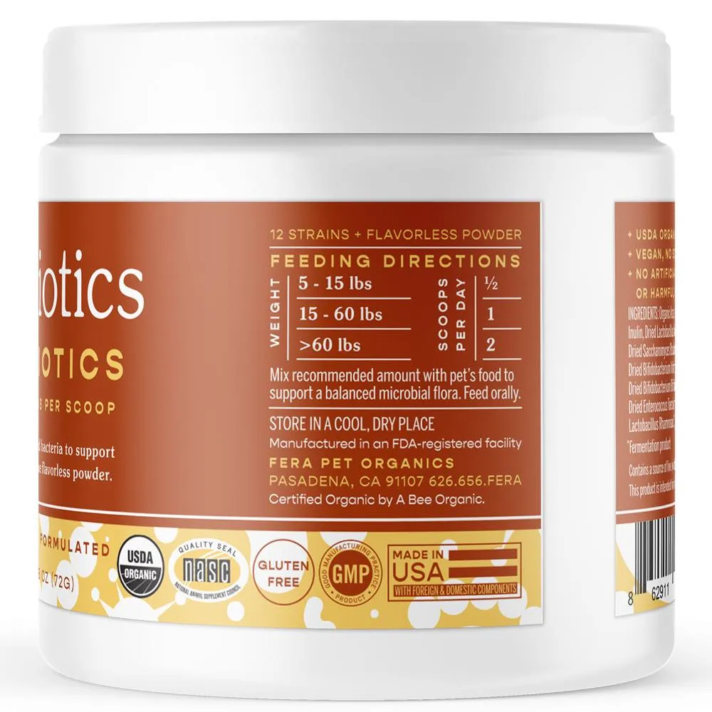 Fera Pets Organic Probiotics   Prebiotics Supplement Powder For Cats & Dogs 2.5oz