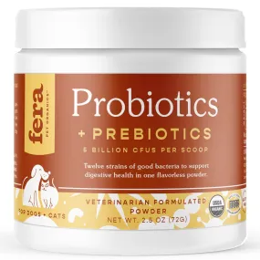 Fera Pets Organic Probiotics   Prebiotics Supplement Powder For Cats & Dogs 2.5oz