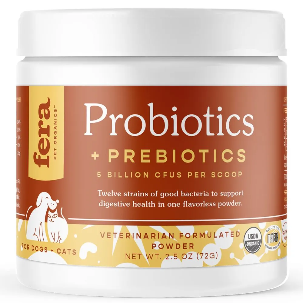 Fera Pets Organic Probiotics   Prebiotics Supplement Powder For Cats & Dogs 2.5oz