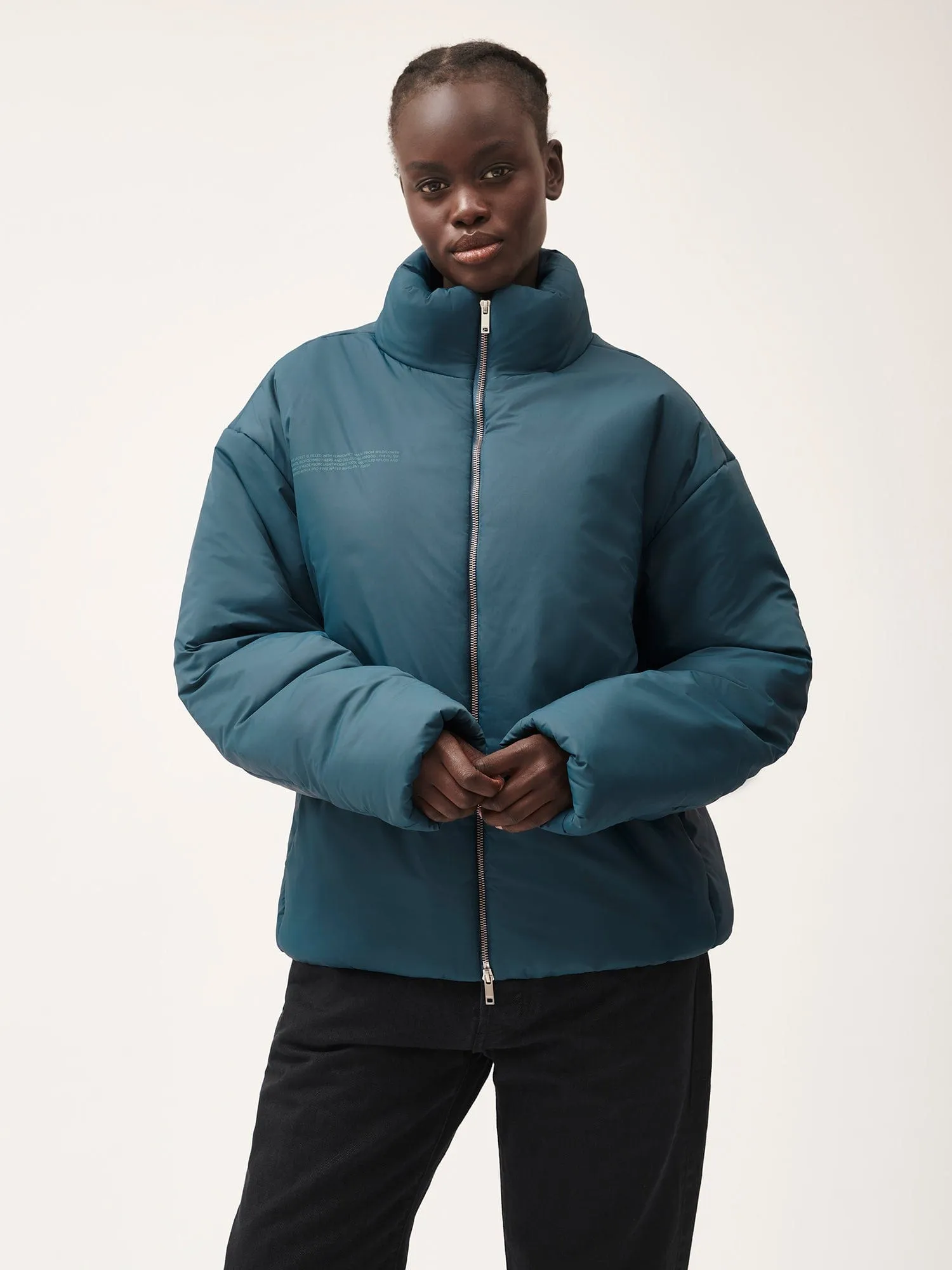 Flower-Warmth Puffer Jacket—Storm Blue