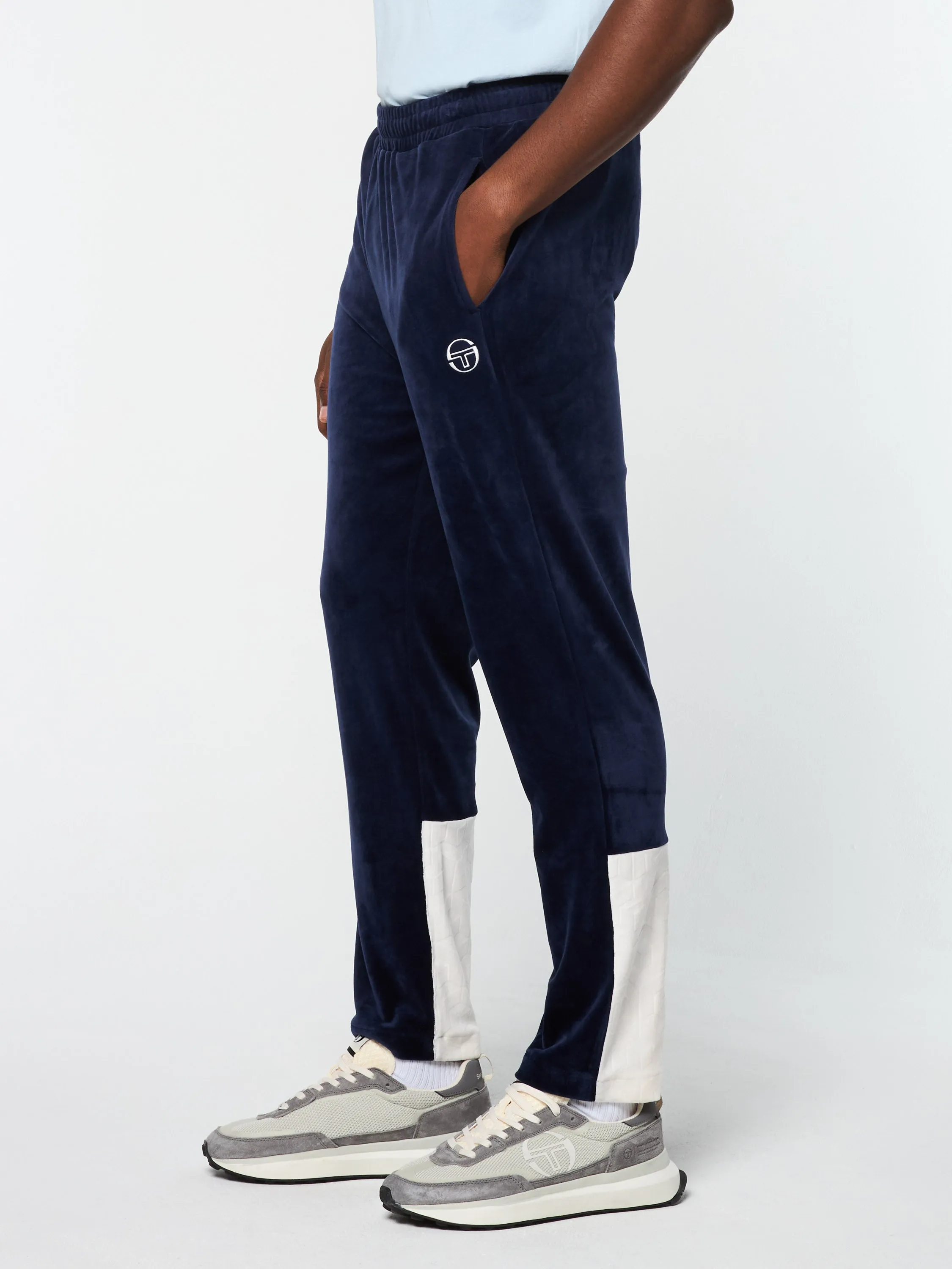 Foggia Velour Debossed Track Pant- Maritime Blue