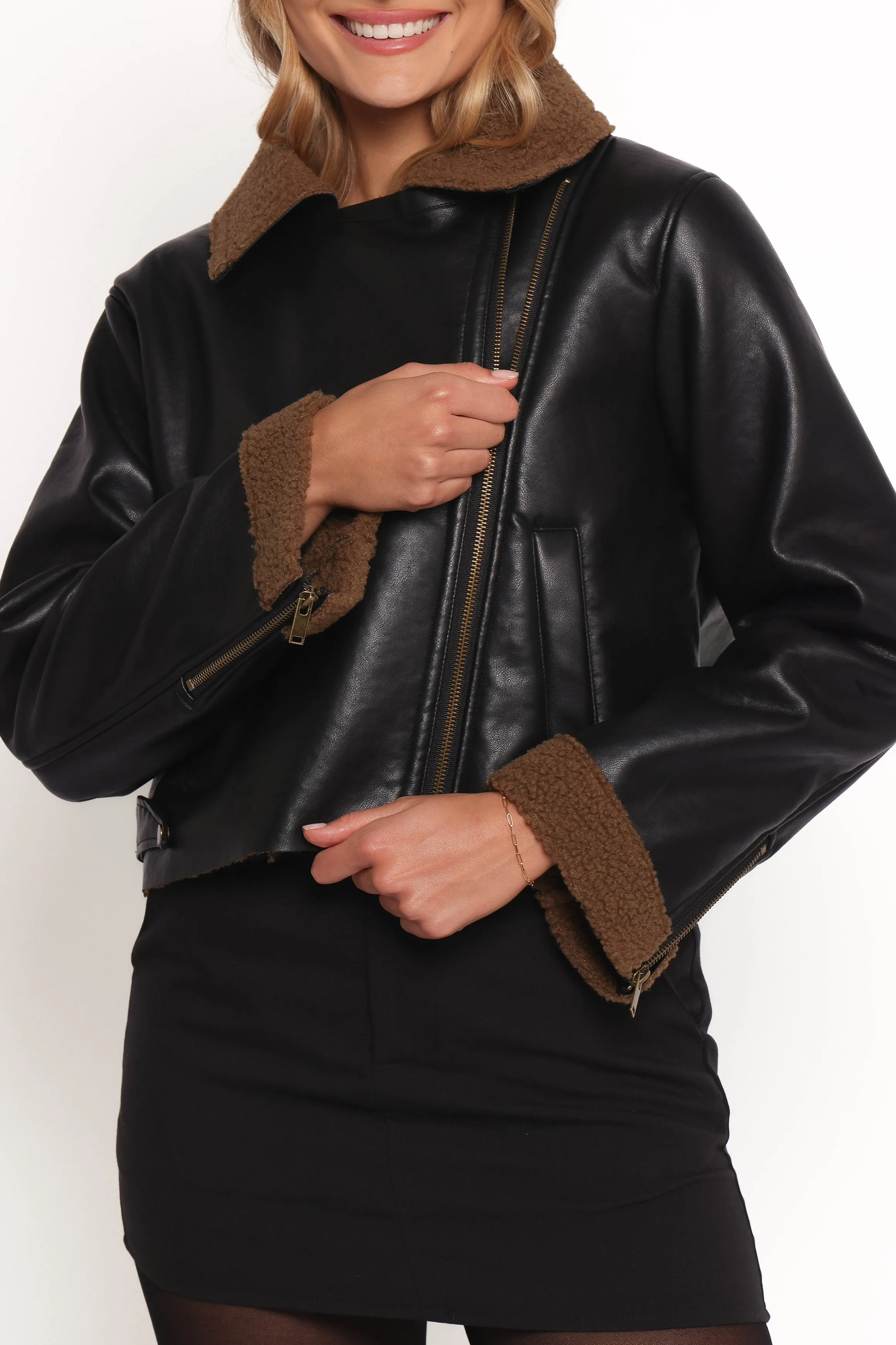 Folk Faux Leather Jacket - Black/Brown