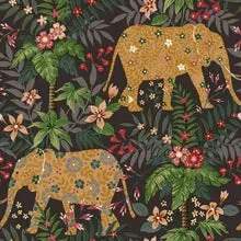 Galerie Floral Elephant Wallpaper Black 18549