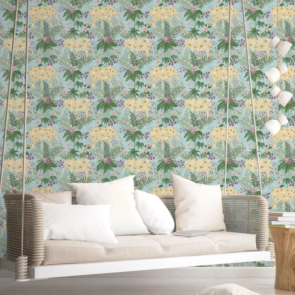 Galerie Floral Elephant Wallpaper Blue 18547