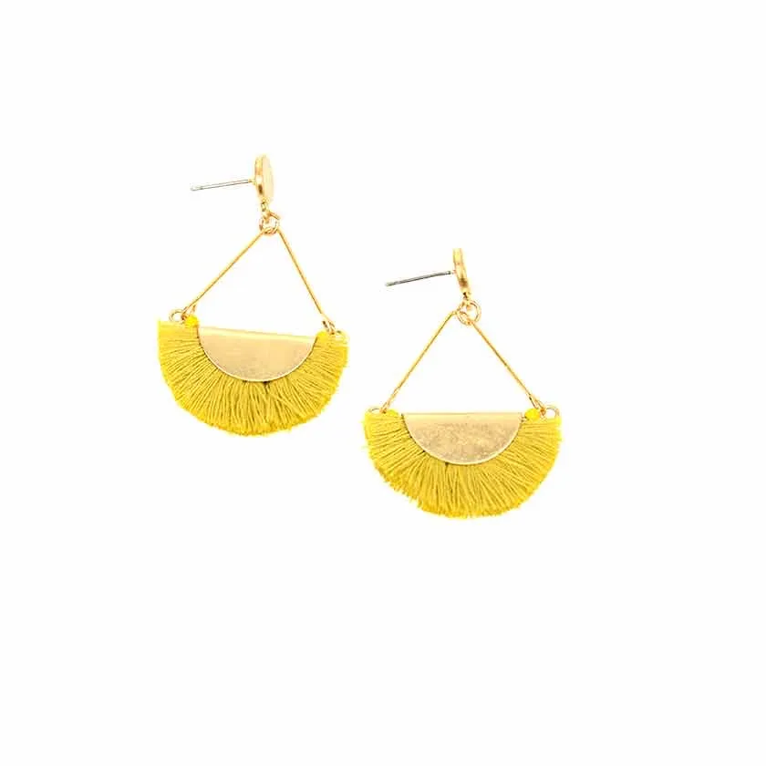 Gold Post Yellow Fringe Earrings