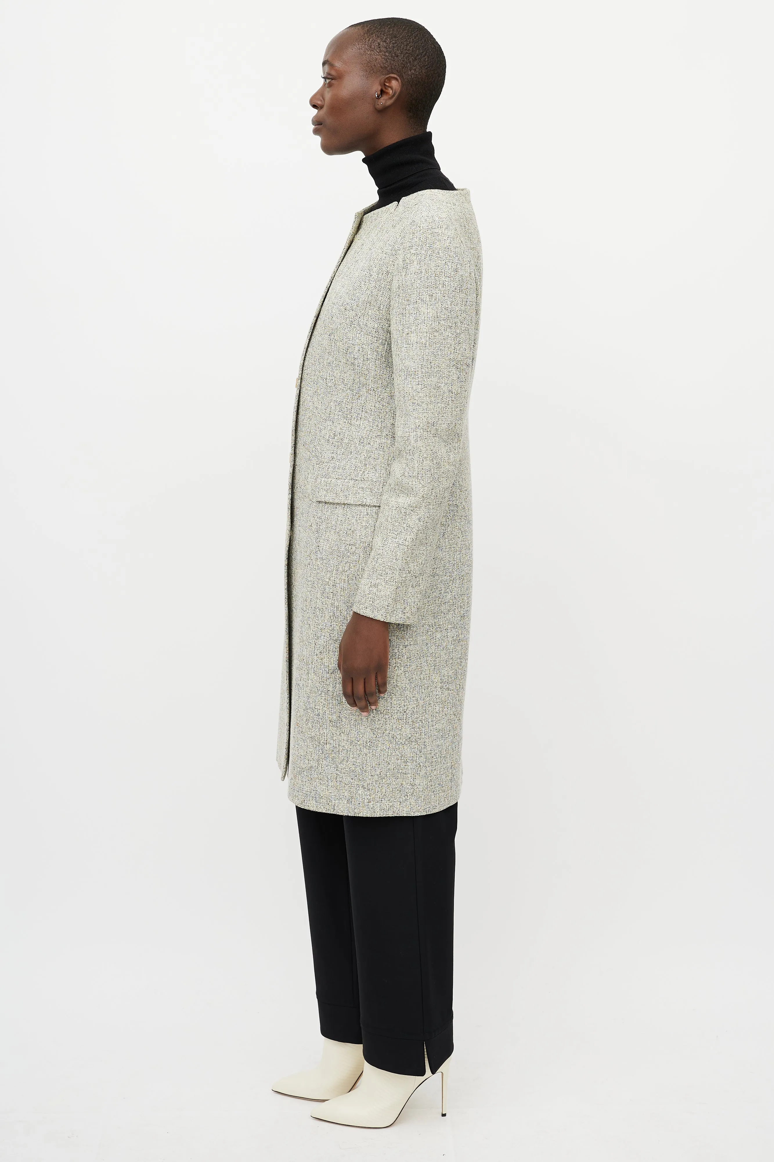 Green Tweed Wide Collar Coat