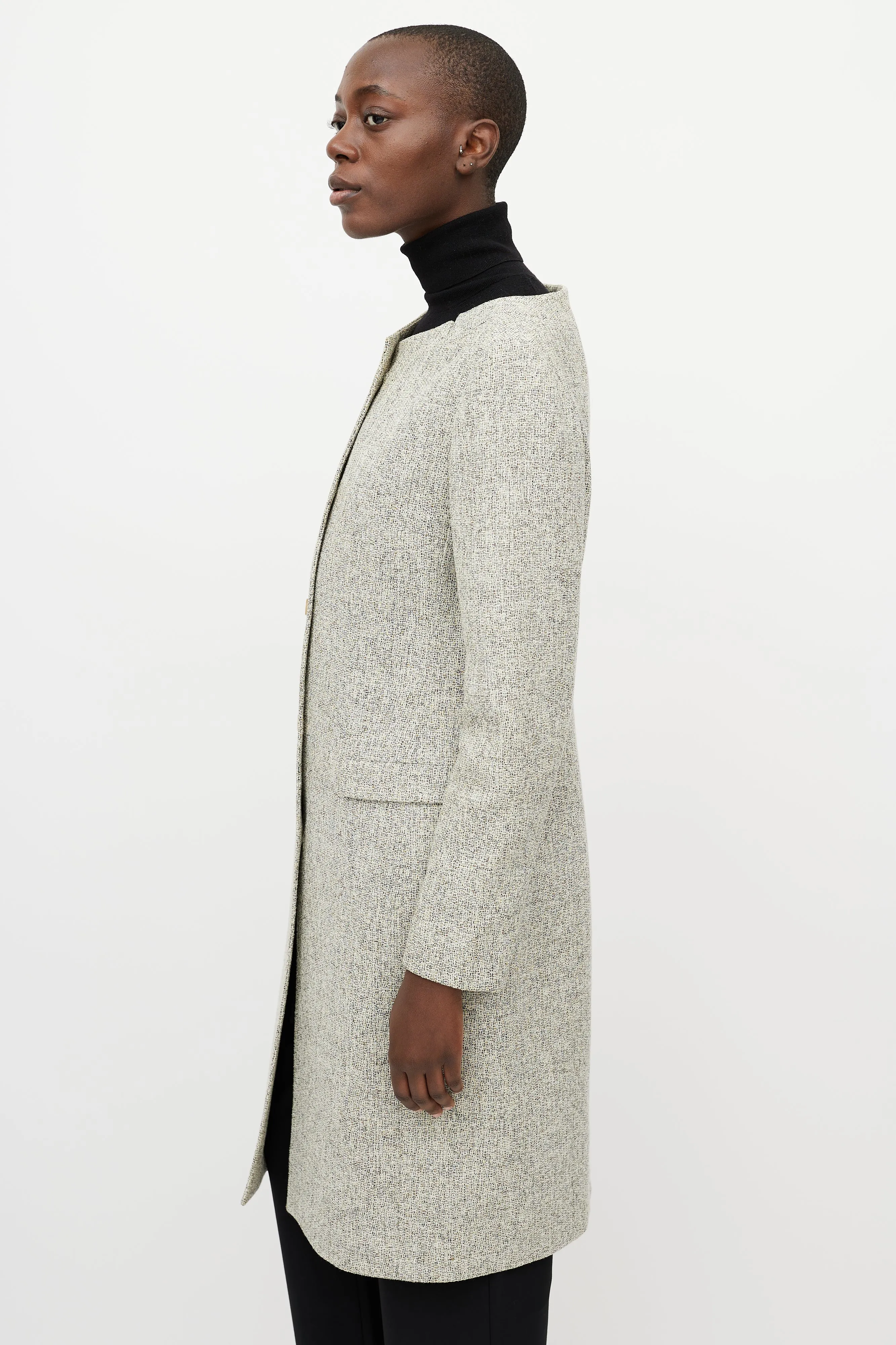 Green Tweed Wide Collar Coat