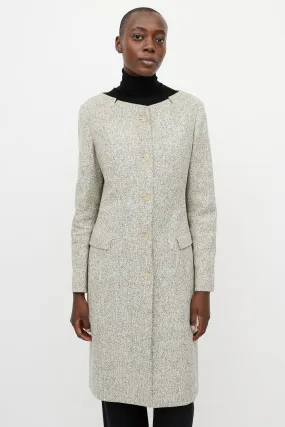 Green Tweed Wide Collar Coat