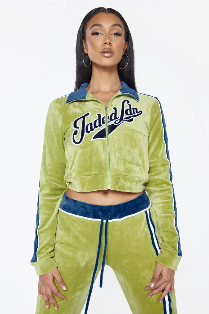 Green Zip Up Velour Jacket