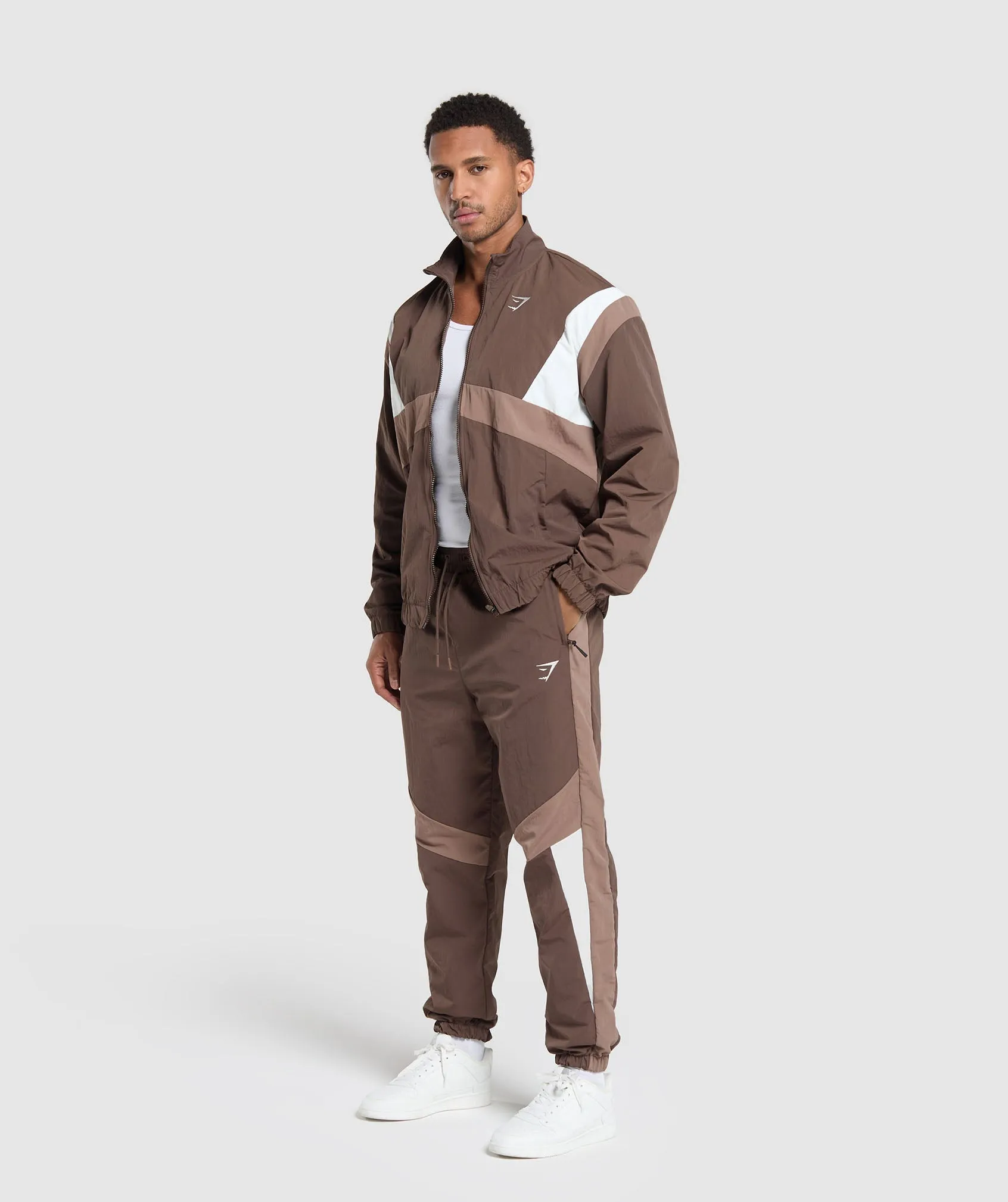 Gymshark Retro Track Jacket - Walnut Brown/Mocha Mauve/Soft White