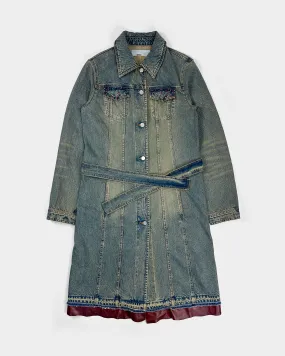 Iceberg Faded Denim   Leather Long Coat 2000's