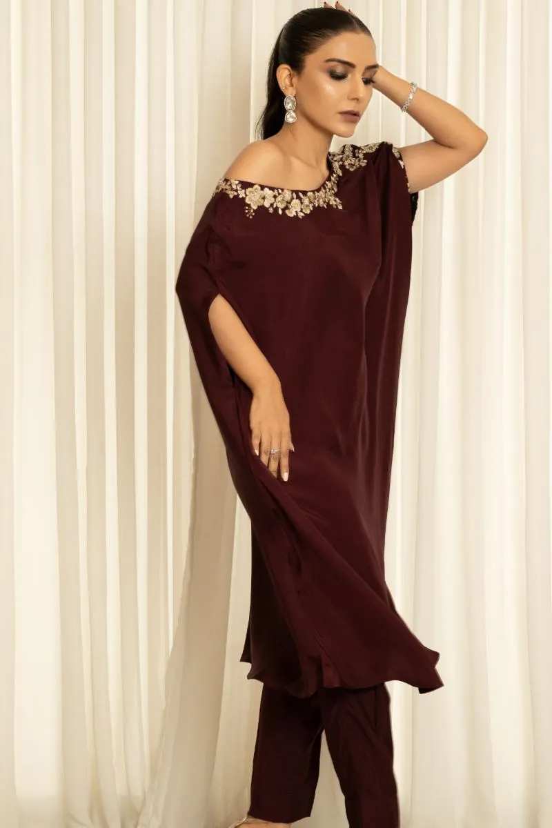 Insia Sohail - Kaftan - Plum - silk - 2 Piece