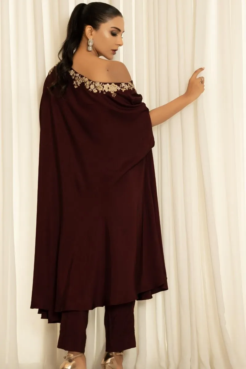 Insia Sohail - Kaftan - Plum - silk - 2 Piece