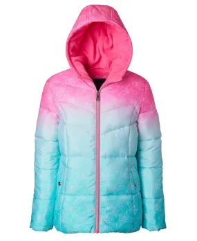 Ixtreme Little Girls Ombre Butterfly Printed Puffer Jacket with Fleece Hood