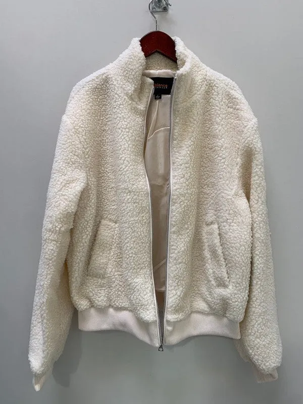 Jobber Sherpa Mock Neck Zip-up Bomber Jacket Ivory 71885