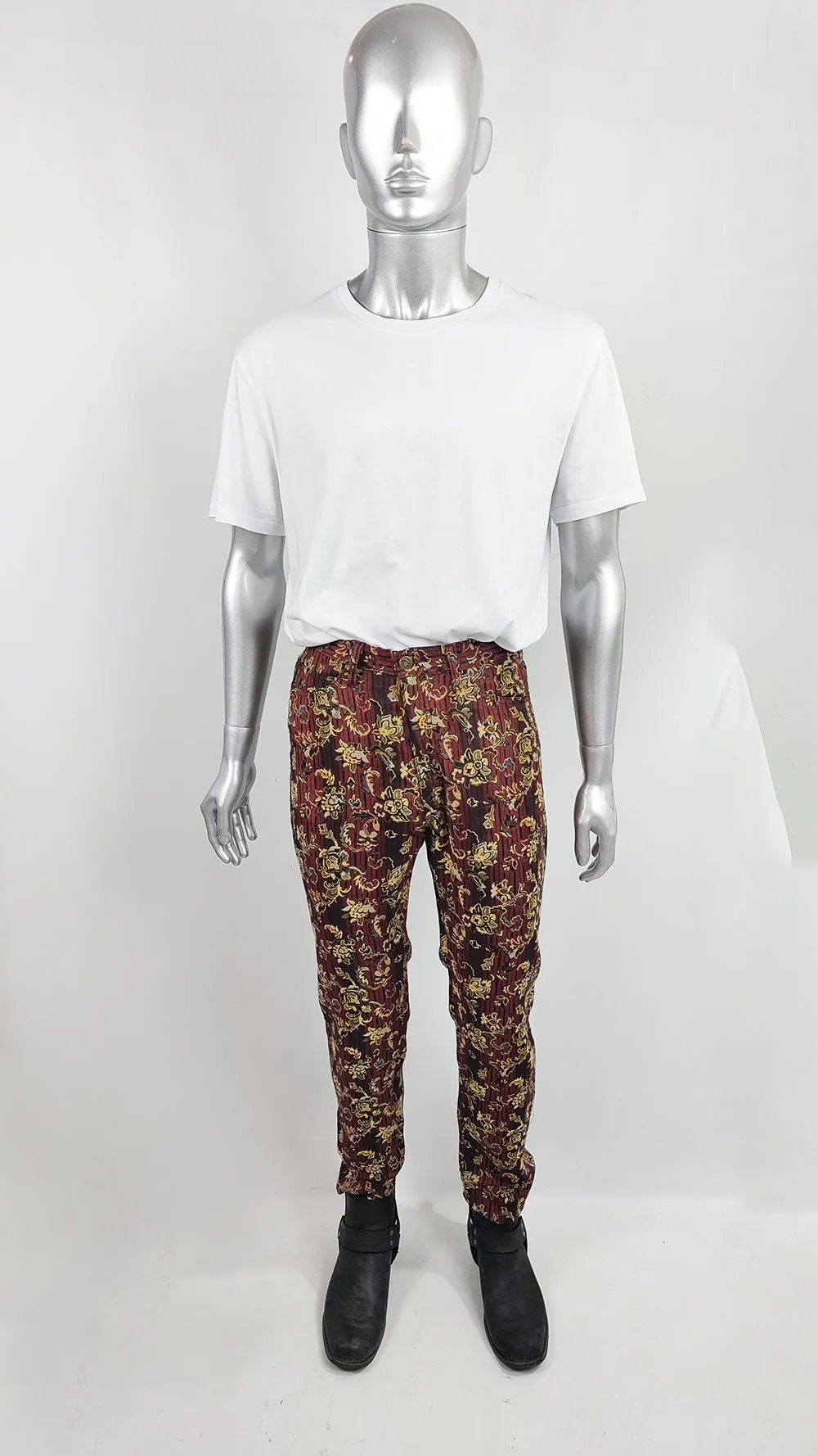 Kenzo Vintage Mens Tapestry Slim Leg Pants, 1990s