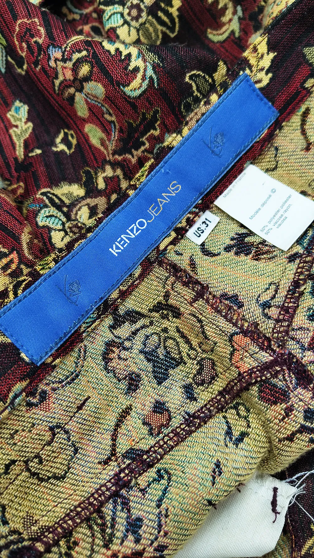 Kenzo Vintage Mens Tapestry Slim Leg Pants, 1990s