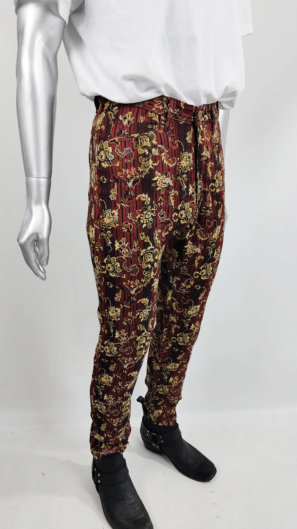 Kenzo Vintage Mens Tapestry Slim Leg Pants, 1990s