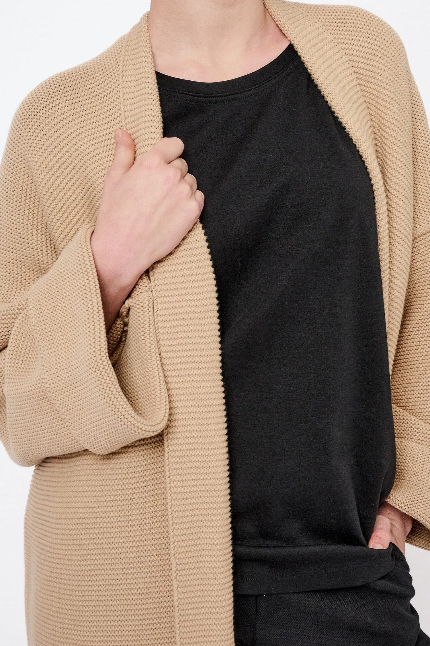 Knitted Organic Cotton Cardigan Coat | Sand