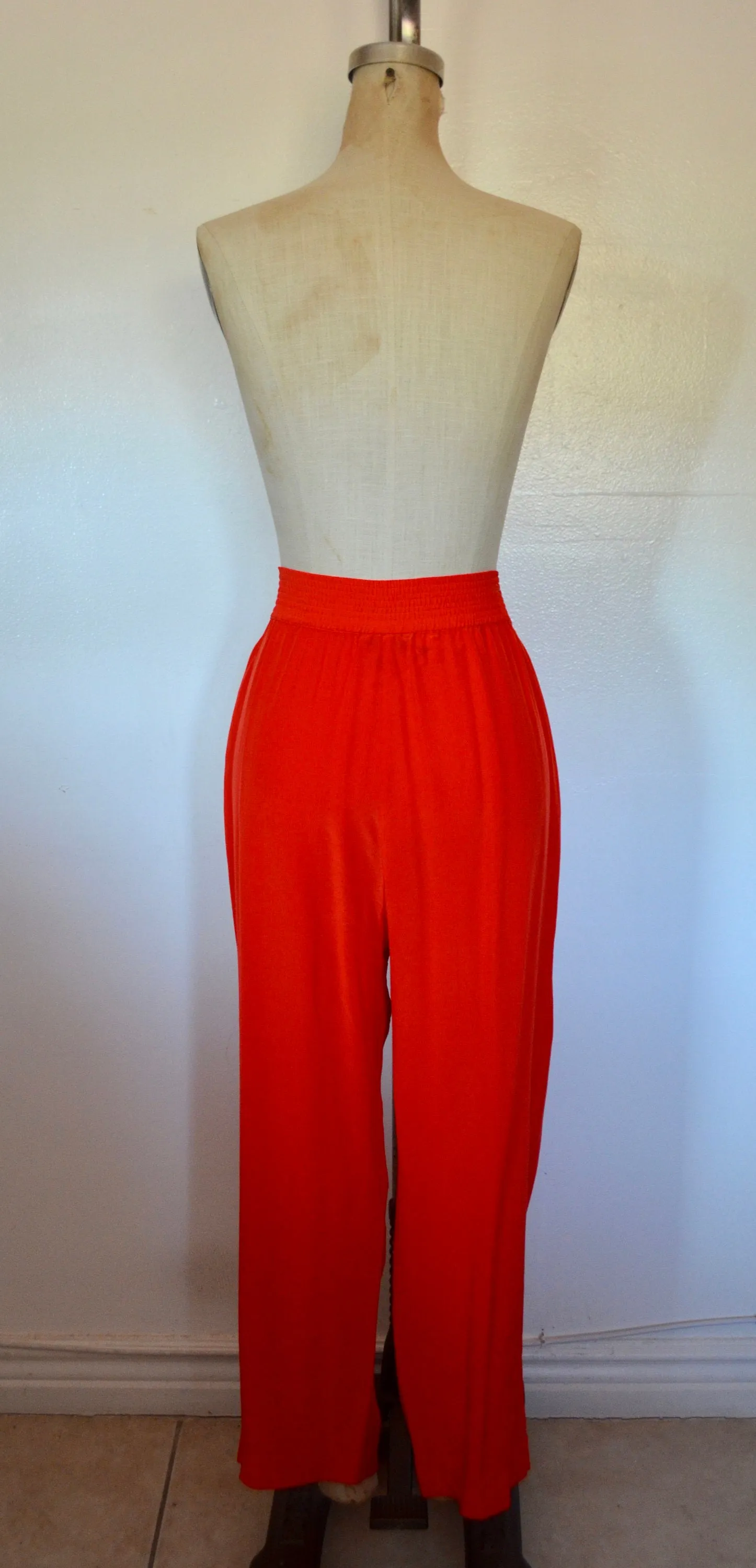 Lillie Rubin Silk Sequins Orange 2Pcs Pants Suit Bold Bomberjacket Set Wide Leg High Waist