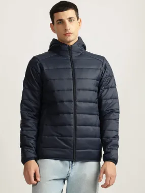 Lindbergh Men Navy Blue Solid Hooded Full Sleeves Puffer Jacket