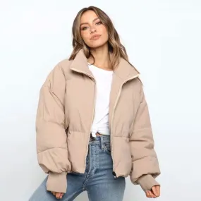 Long Sleeve Puffer Trendy Jacket - Coffee