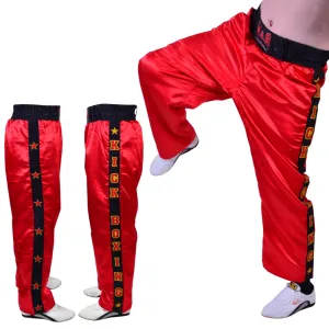 MAR-087A | Red & Black Kickboxing Trousers w/ Embroidered Writing