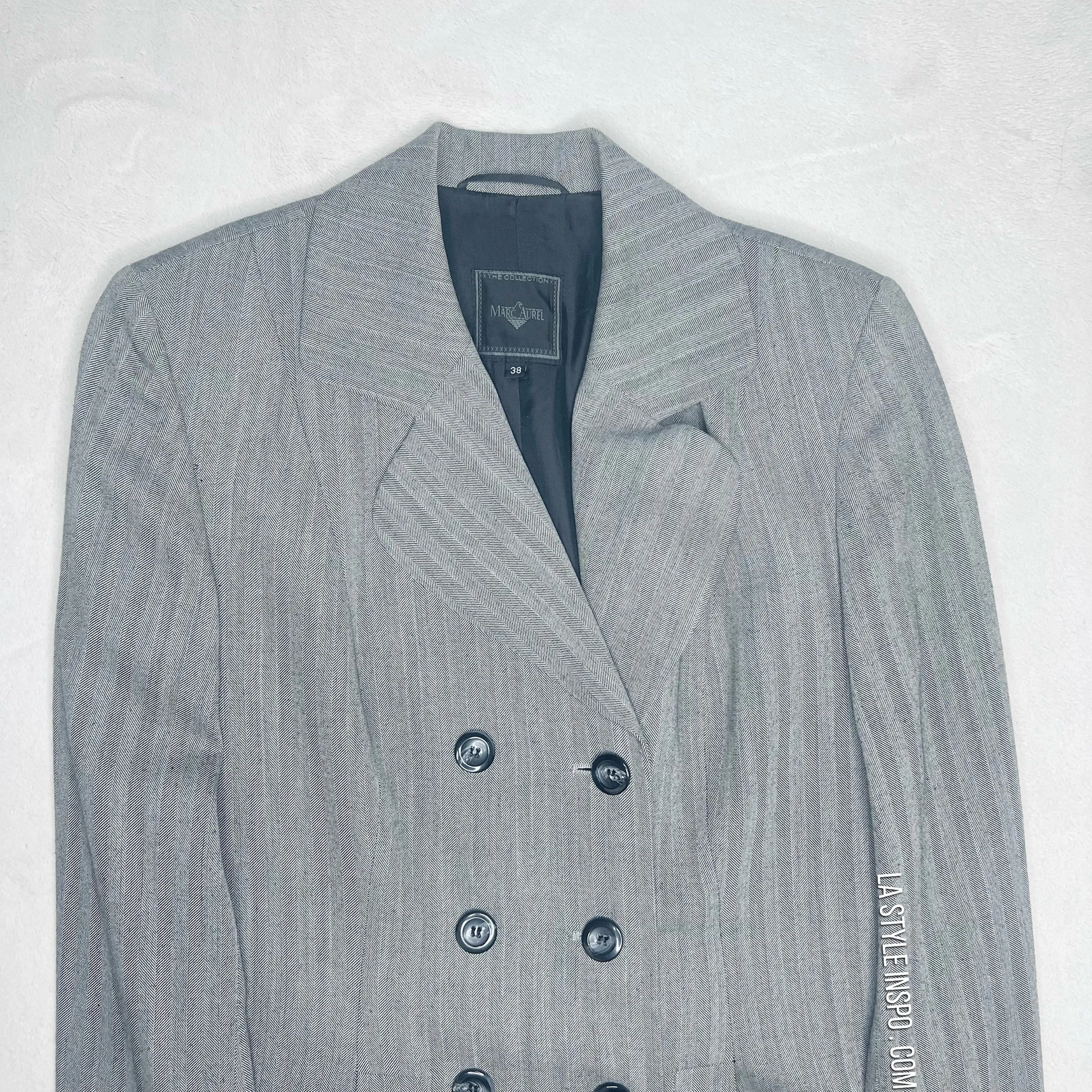 Marc Aurel Womens Blazer Double Breasted Wool Plaid Midi Gray Size 38