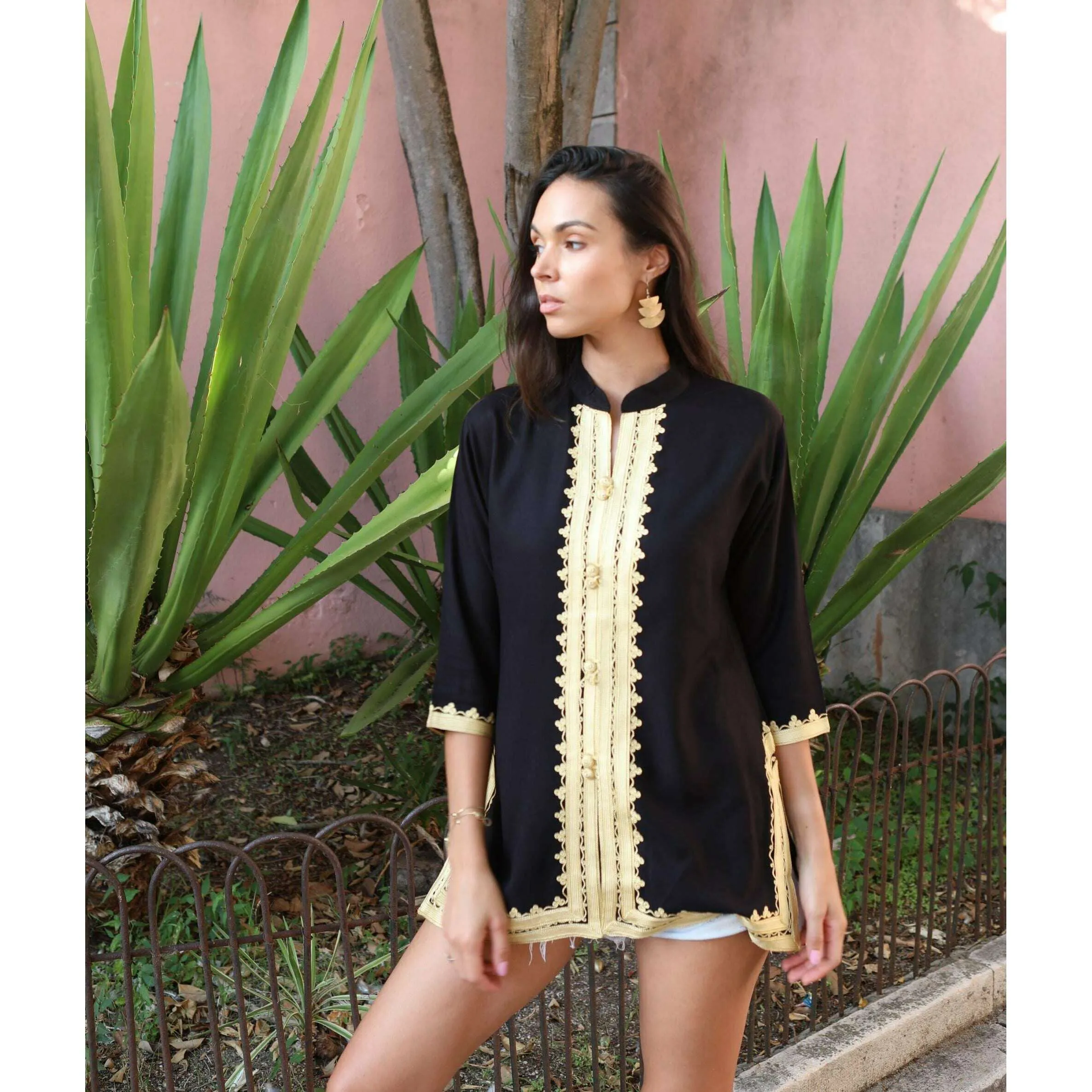 Marrakech Black Gold Embroidery Tunic-Moroccan Tunic