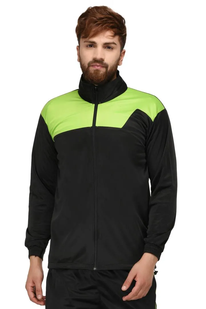 Men's Black Colourblocked Polyester Track Jacket