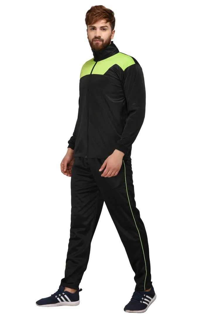 Men's Black Colourblocked Polyester Track Jacket