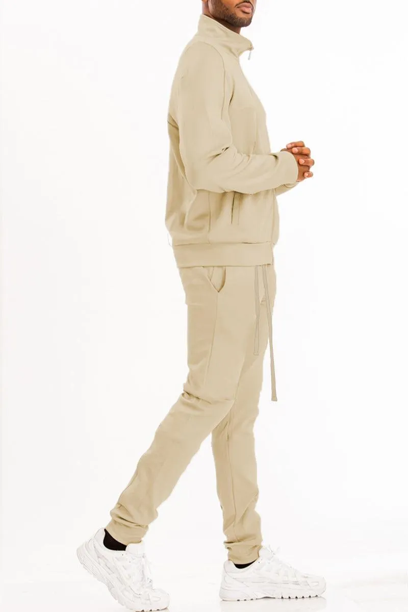 Mens Essential Basic Sand Solid Track Suit