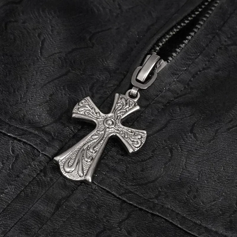 Men's Gothic Turn-down Collar Cross Zipper Coat