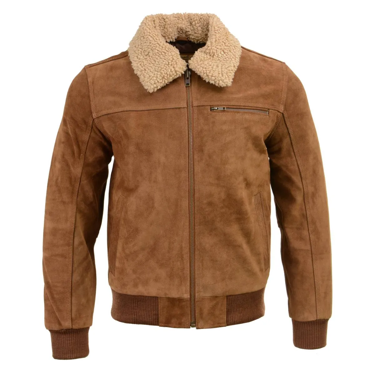 Milwaukee Leather Vintage SFM1818 Men's Classic Beige Suede Leather Fashion Coat Jacket w/ Front Zipper Closure