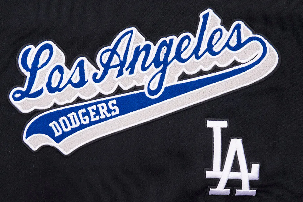 MLB LOS ANGELES DODGERS SCRIPT TAIL WOMEN'S RIB FLC CROPPED PO HOODIE (BLACK/DODGER BLUE)