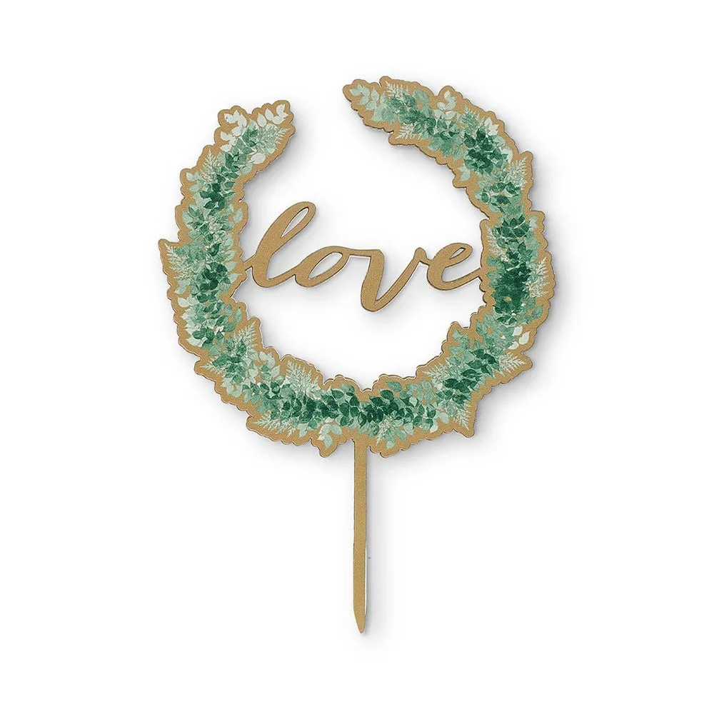 NATURAL WOOD FULL COLOUR CAKE TOPPER - LOVE WREATH