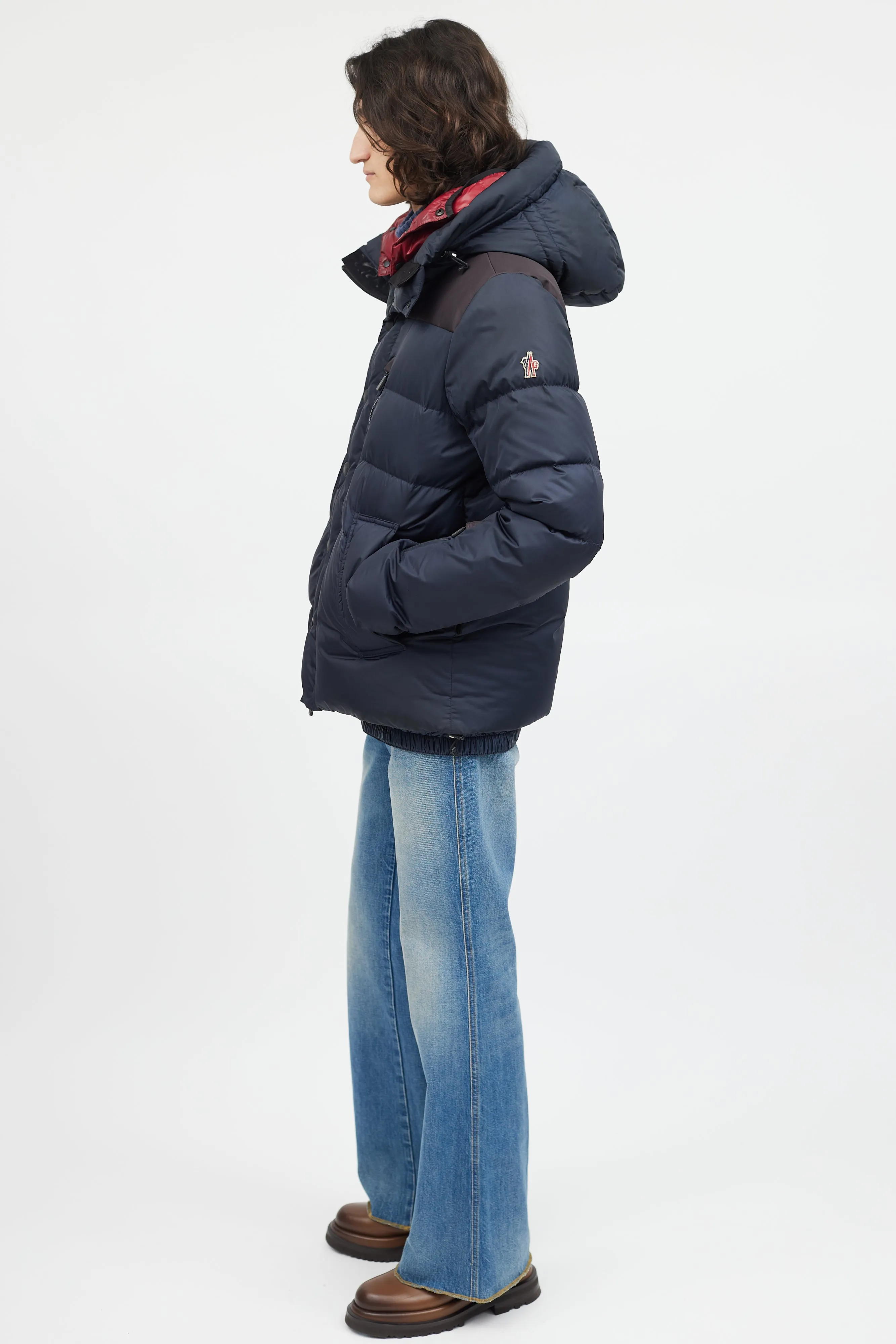 Navy & Red Down Double Hood Coat